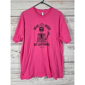 L.A.T Skeleton T Shirt XL Womens Pink Short Sleeve Dead Inside But Caffinated‎